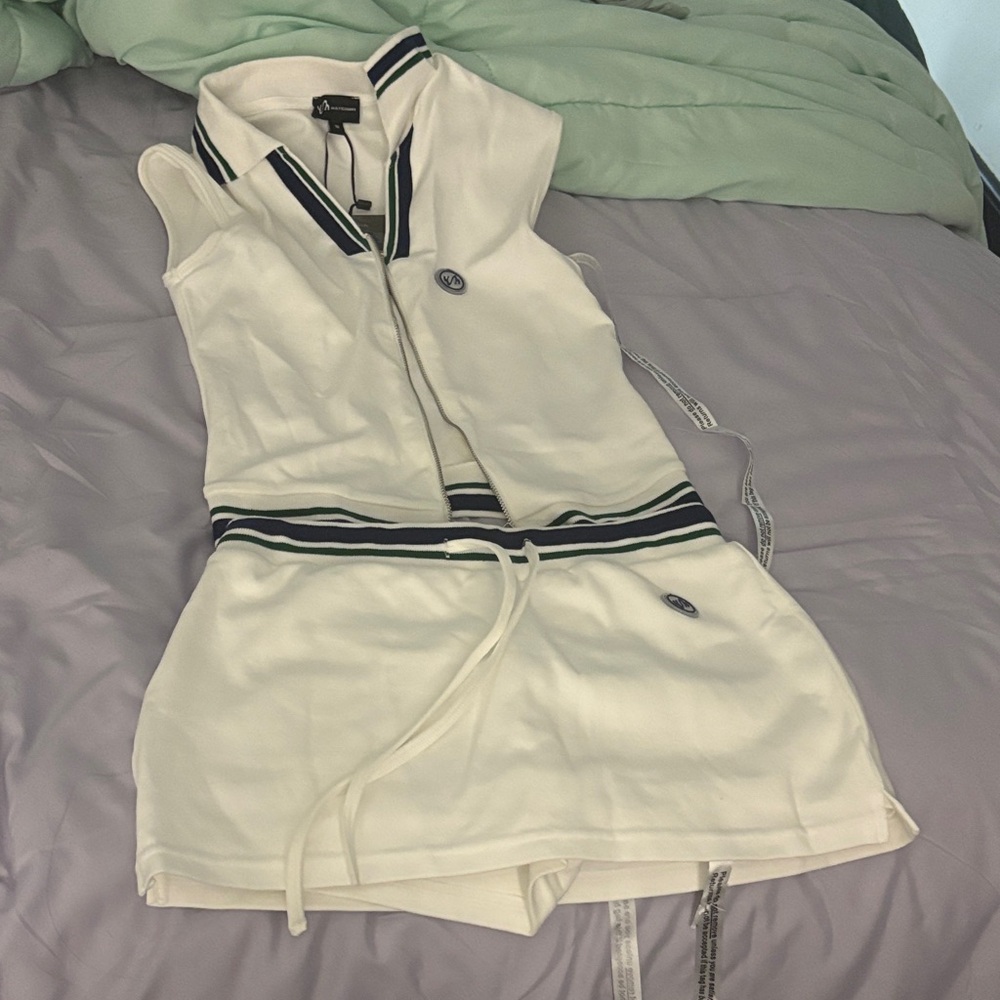 White Sleeveless Dress with Black Accents
